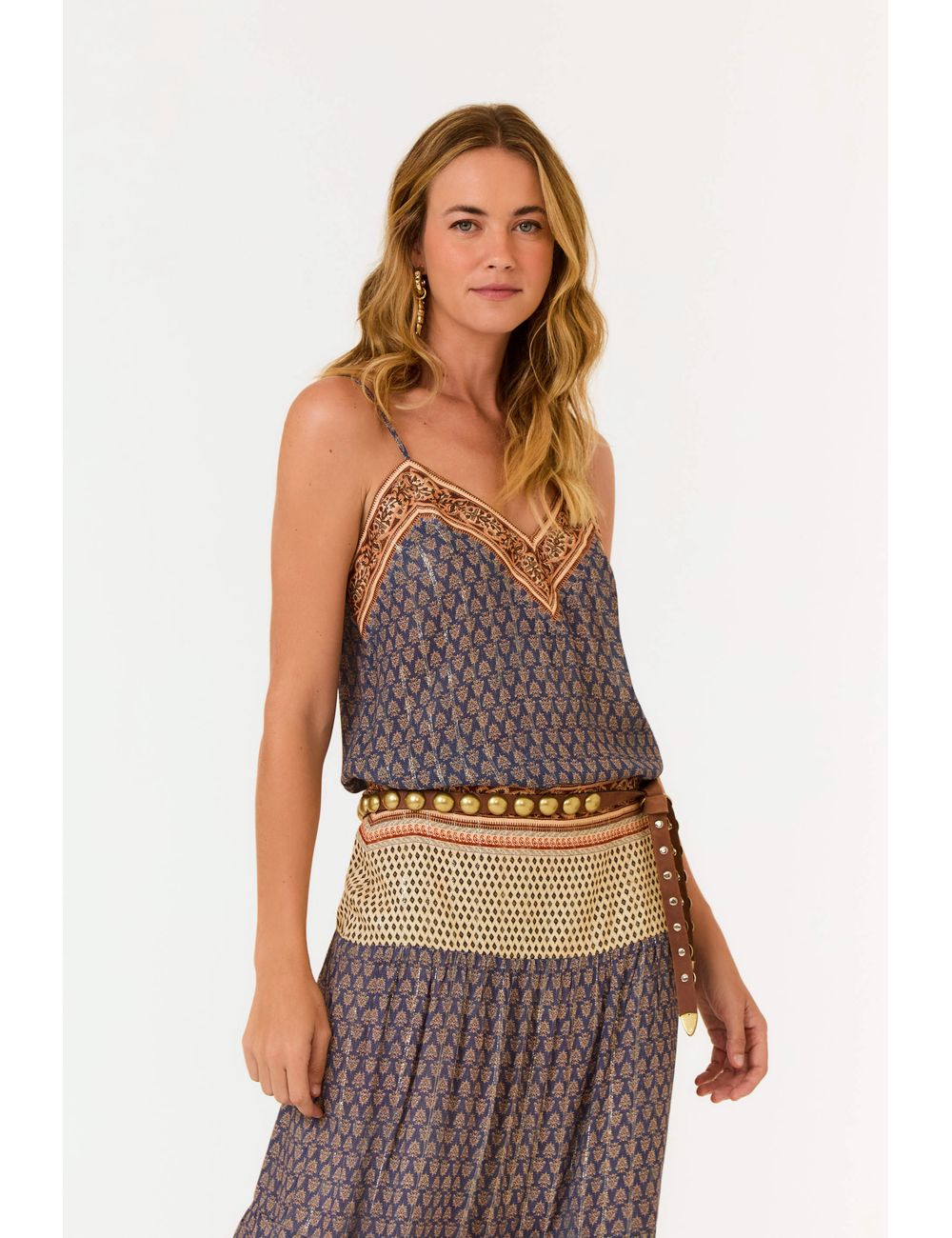 Blusa Alcinha Decote v Estampa Pailin
