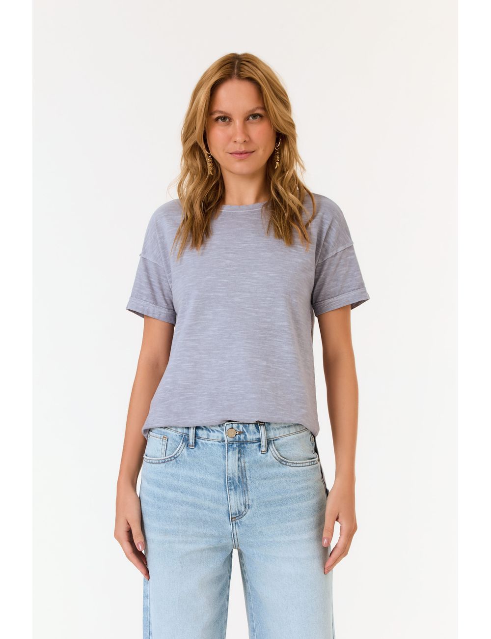 Blusa Manga Curta Fenda Lateral