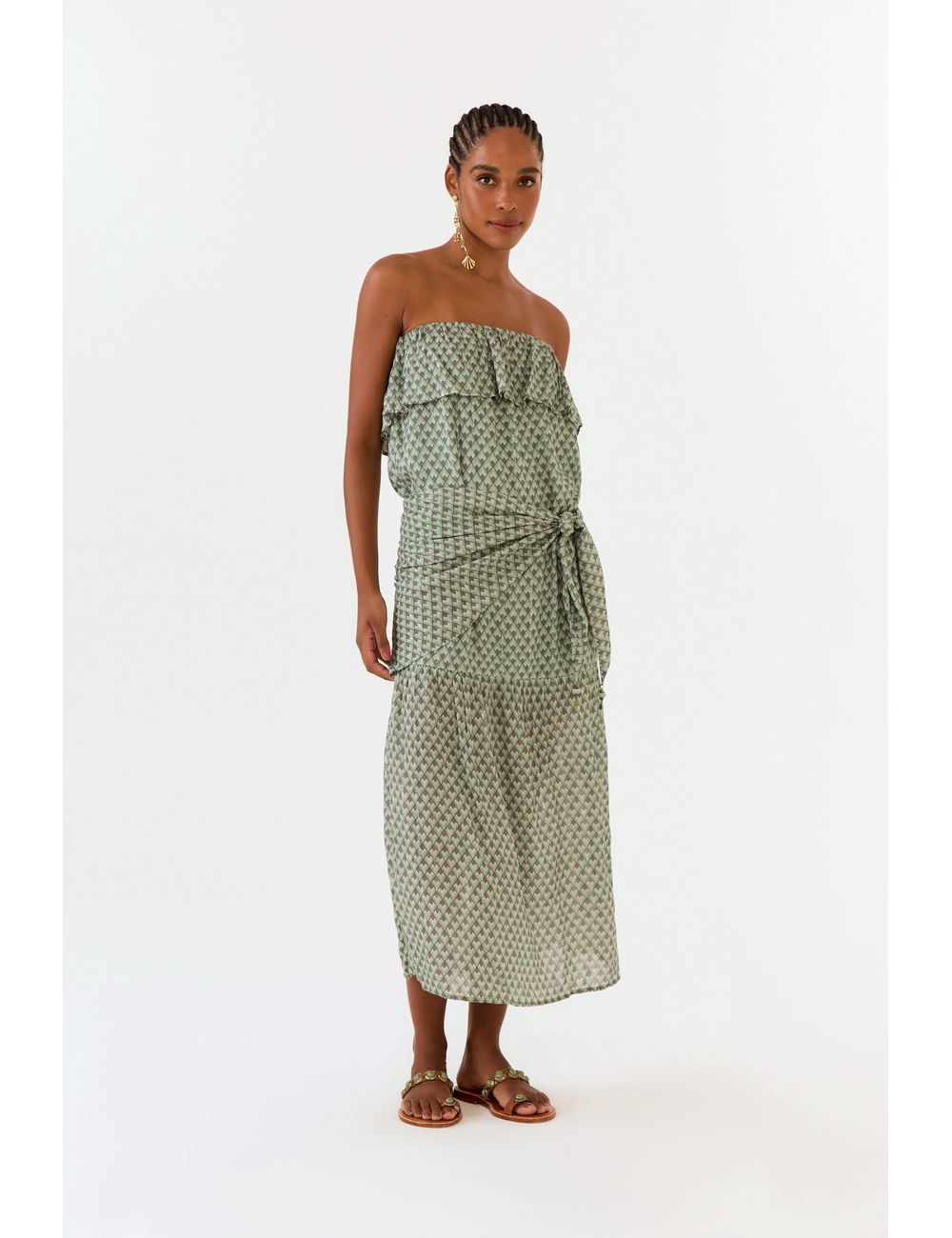 Vestido Midi Faixa Estampa Pacco