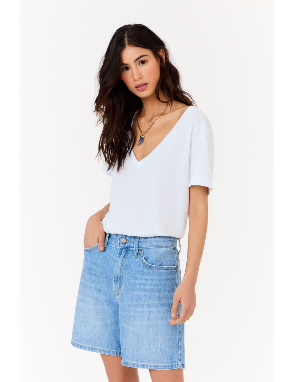 Bermuda Jeans Com Desgaste