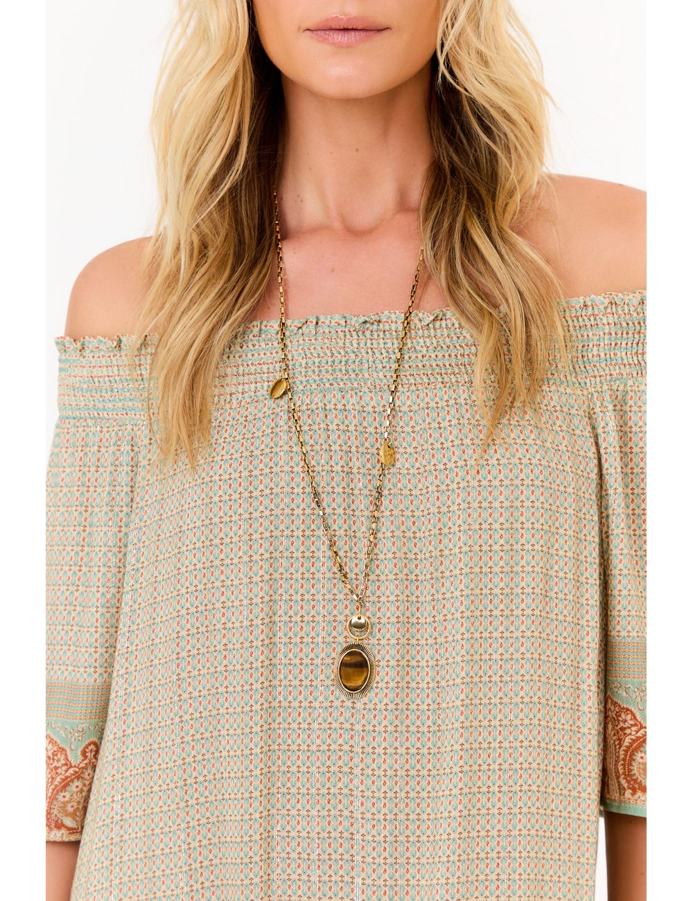 Colar Pingente Olho De Tigre Medalhin - Dourado / U