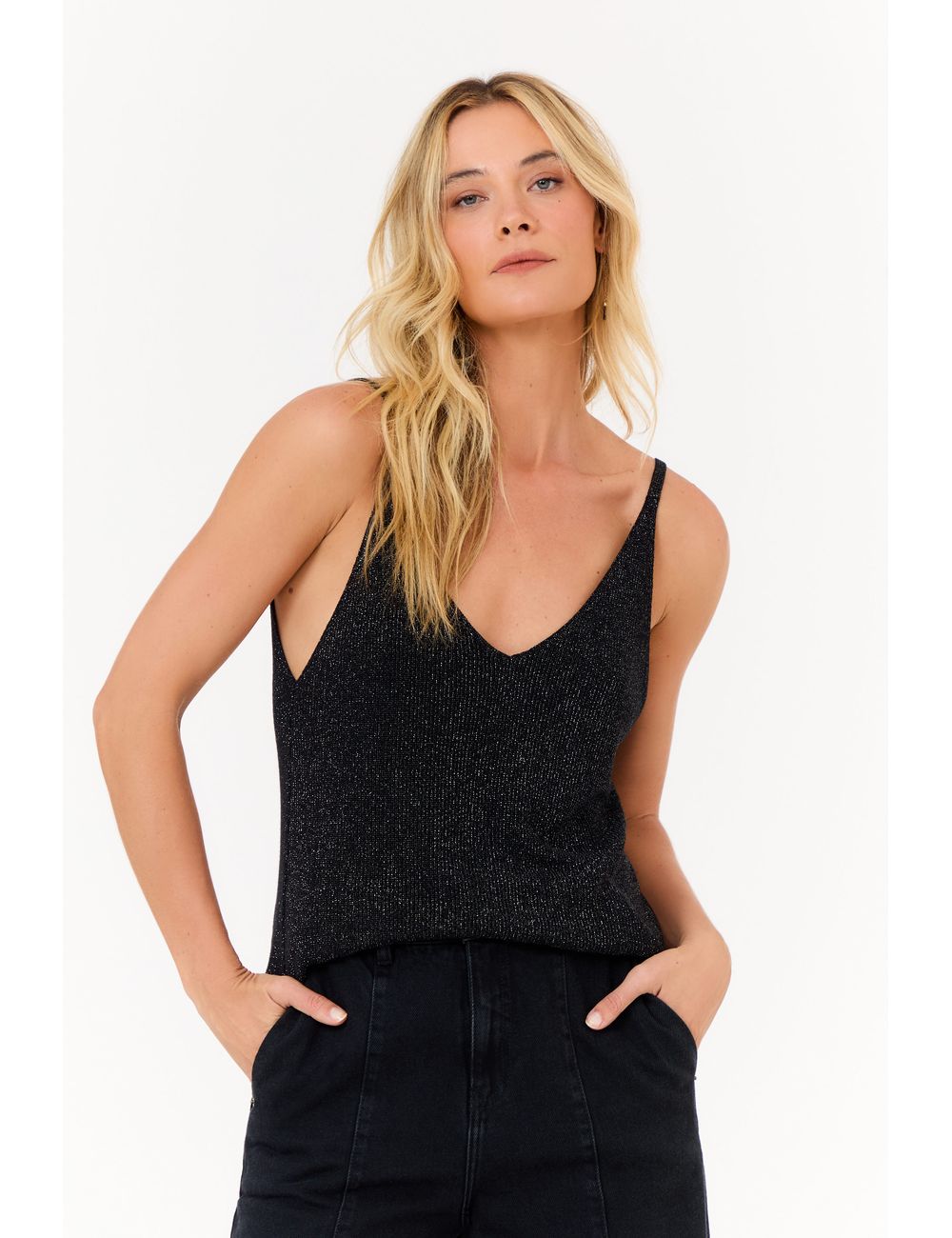 Regata Tricot Decote v Fenda Lateral