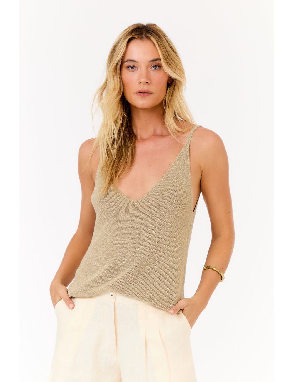 Regata Tricot Decote v Fenda Lateral