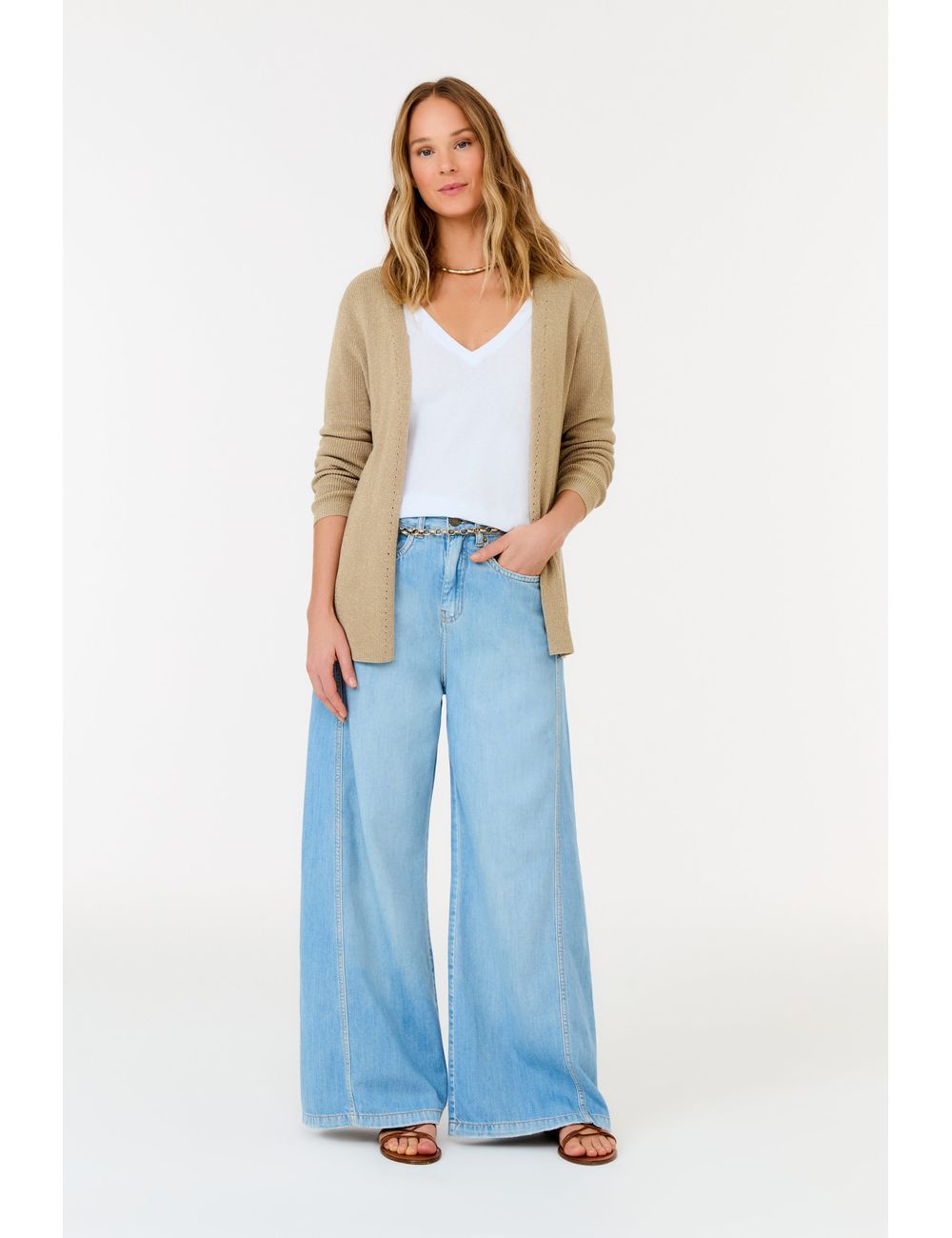 Calça Jeans Pantalona Recorte Lateral