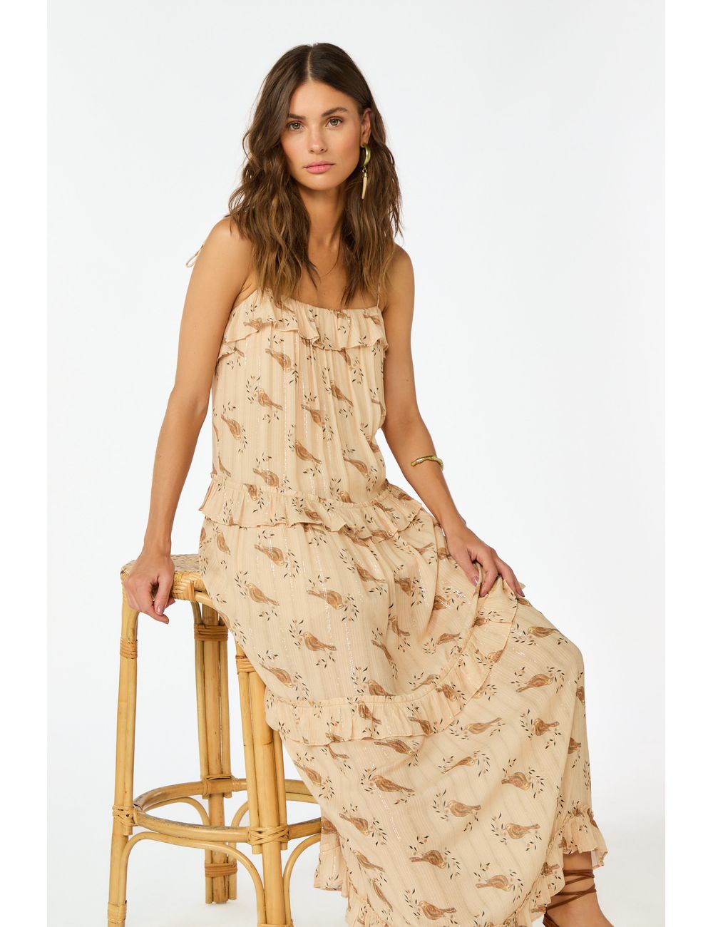 Vestido Midi Babados Estampa Sunny