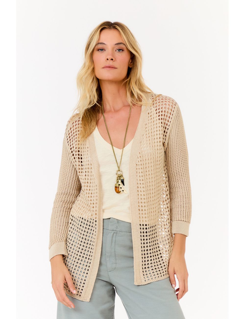 Cardigan Tricot Ponto Telado