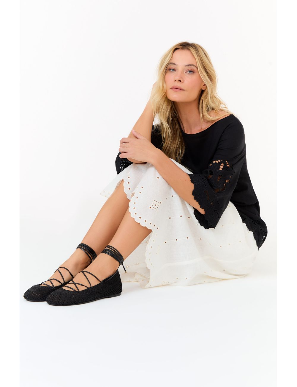 Sapatilha Tricot Amarração Couro