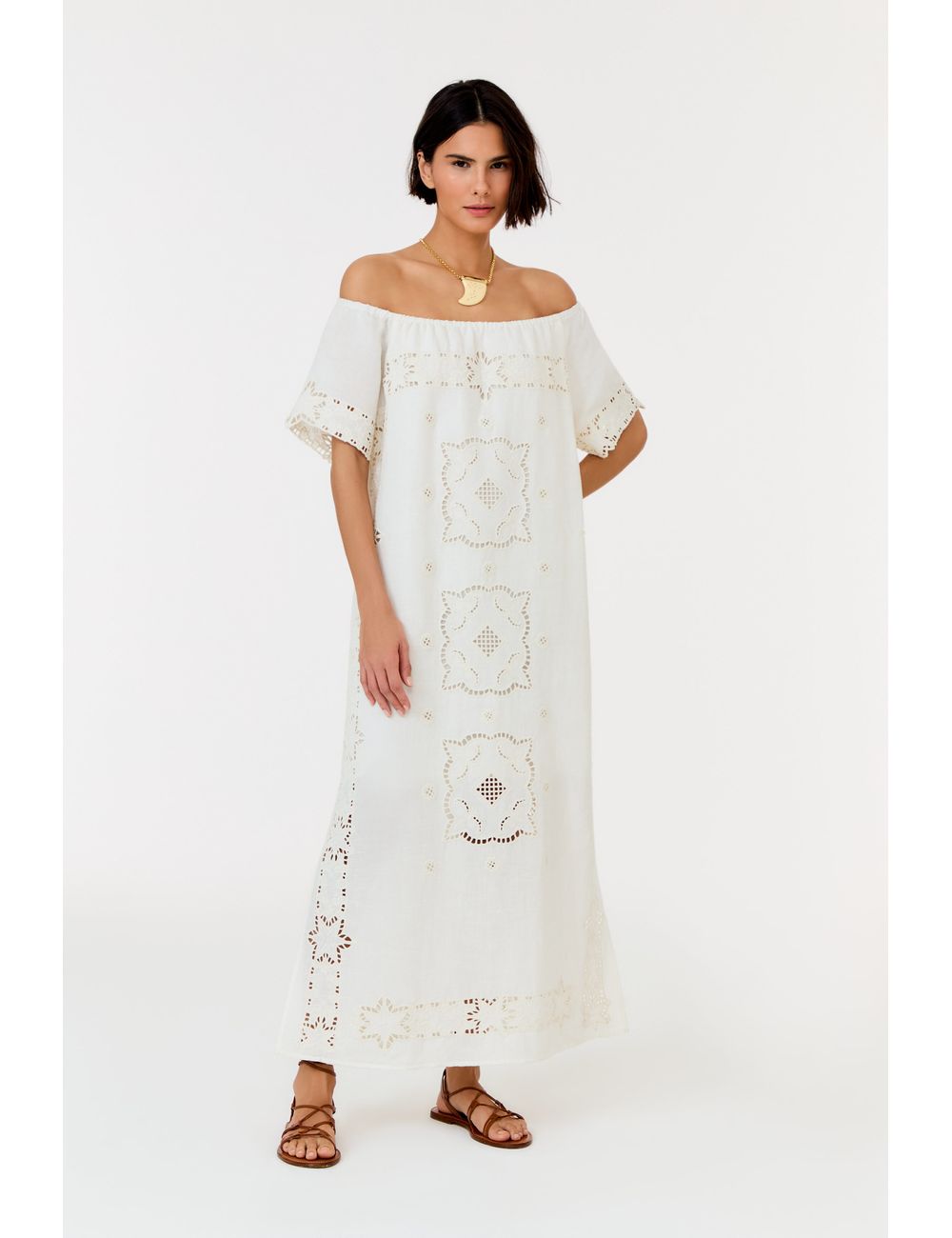 Vestido Ombro a Ombro Bordado