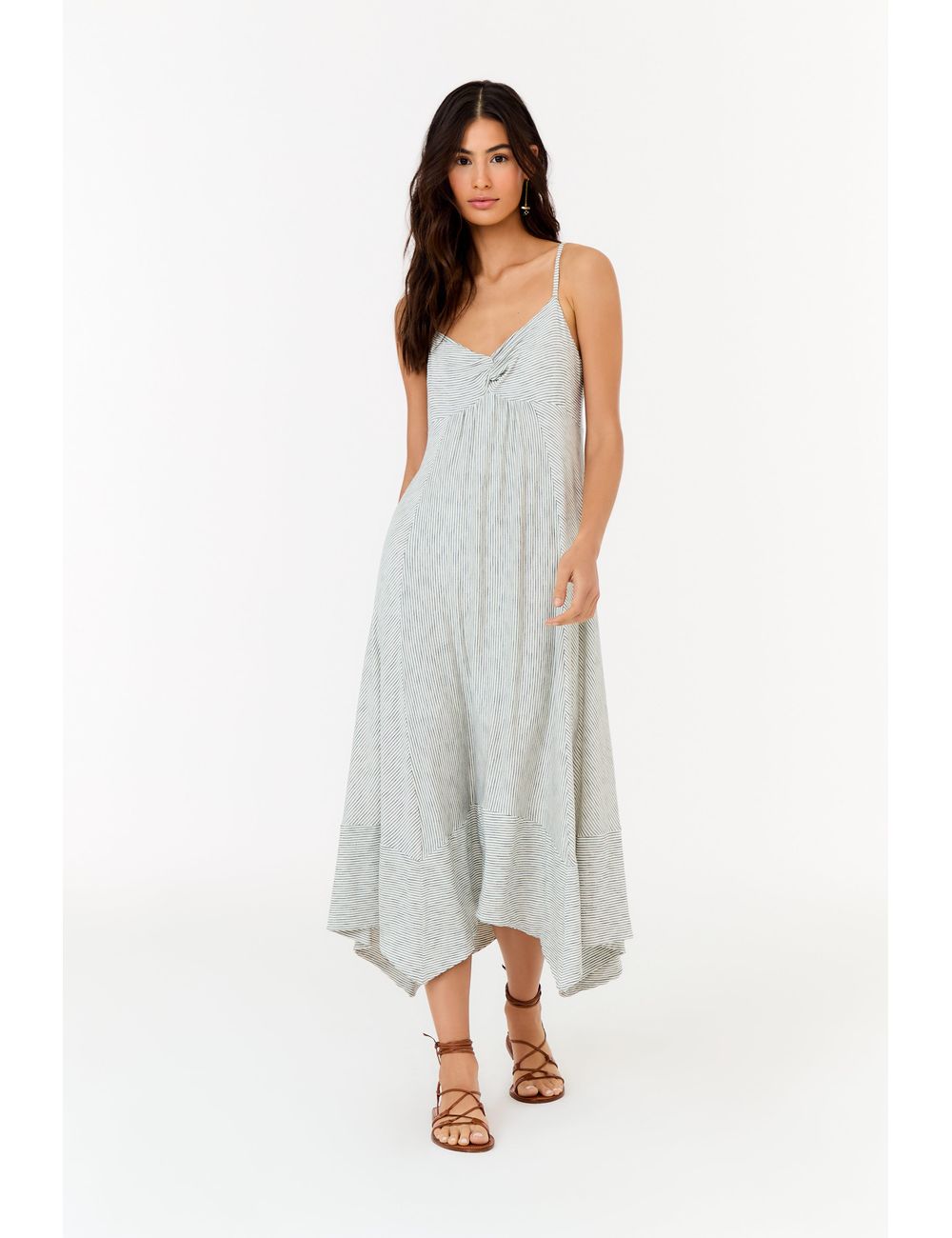 Vestido Torção Pontas Listras