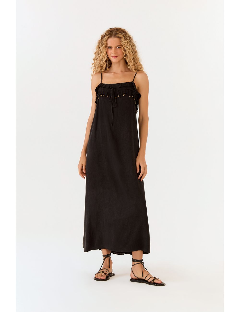 Vestido Midi Decote Babado