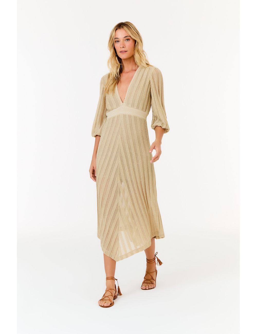 Vestido Tricot Longo Listras 3d