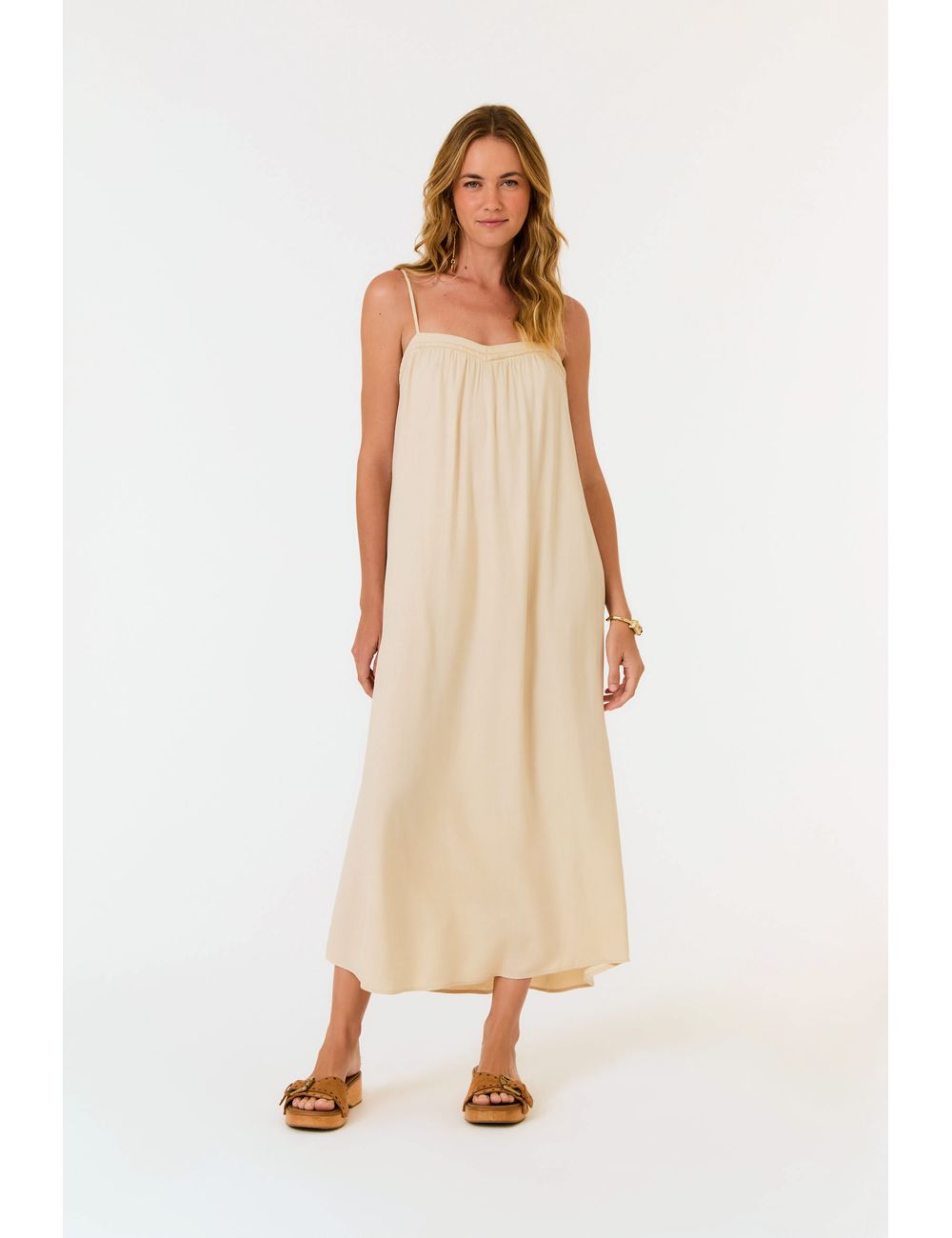 Vestido Midi Decote Recheio