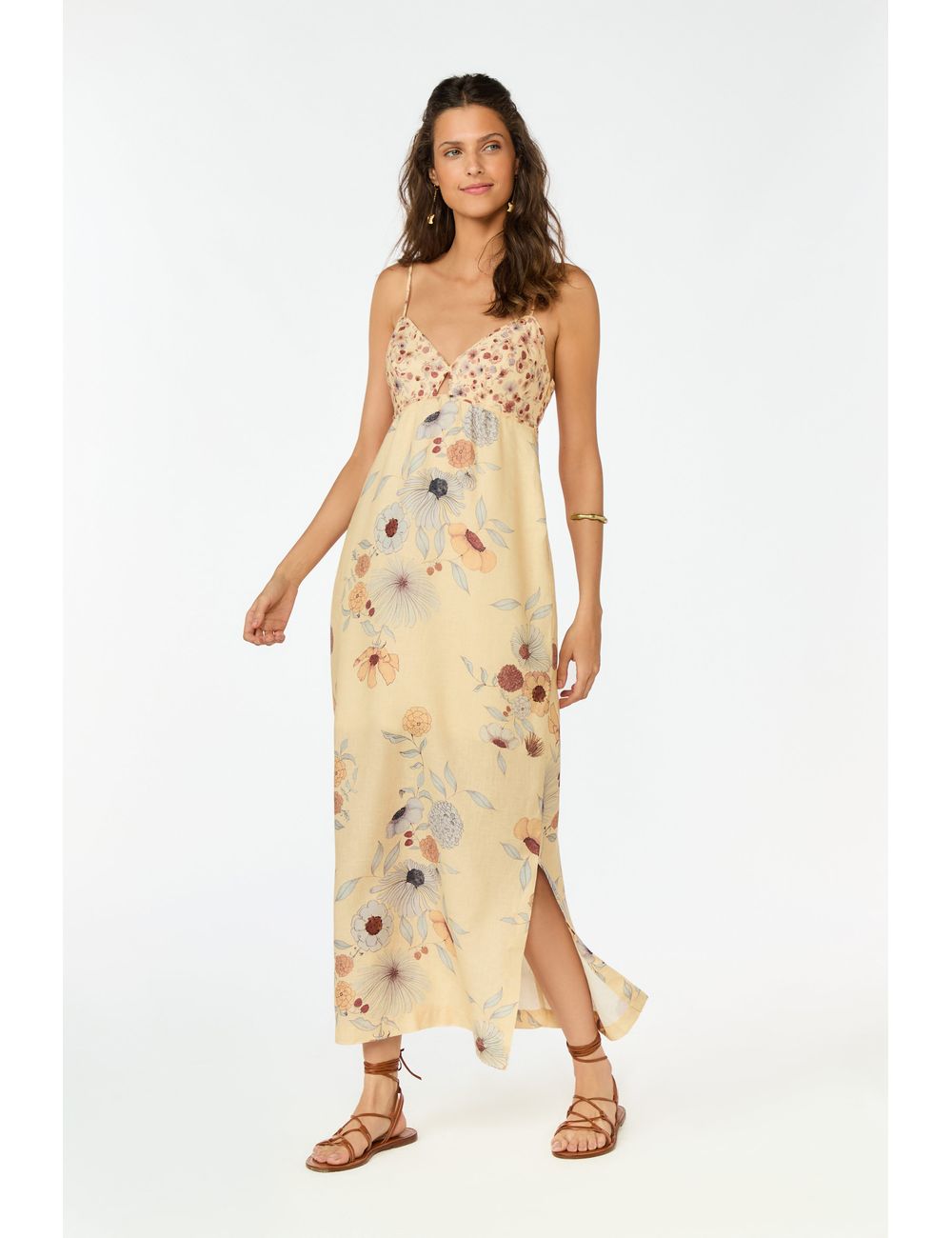 Vestido Midi Linho Estampa Fleur
