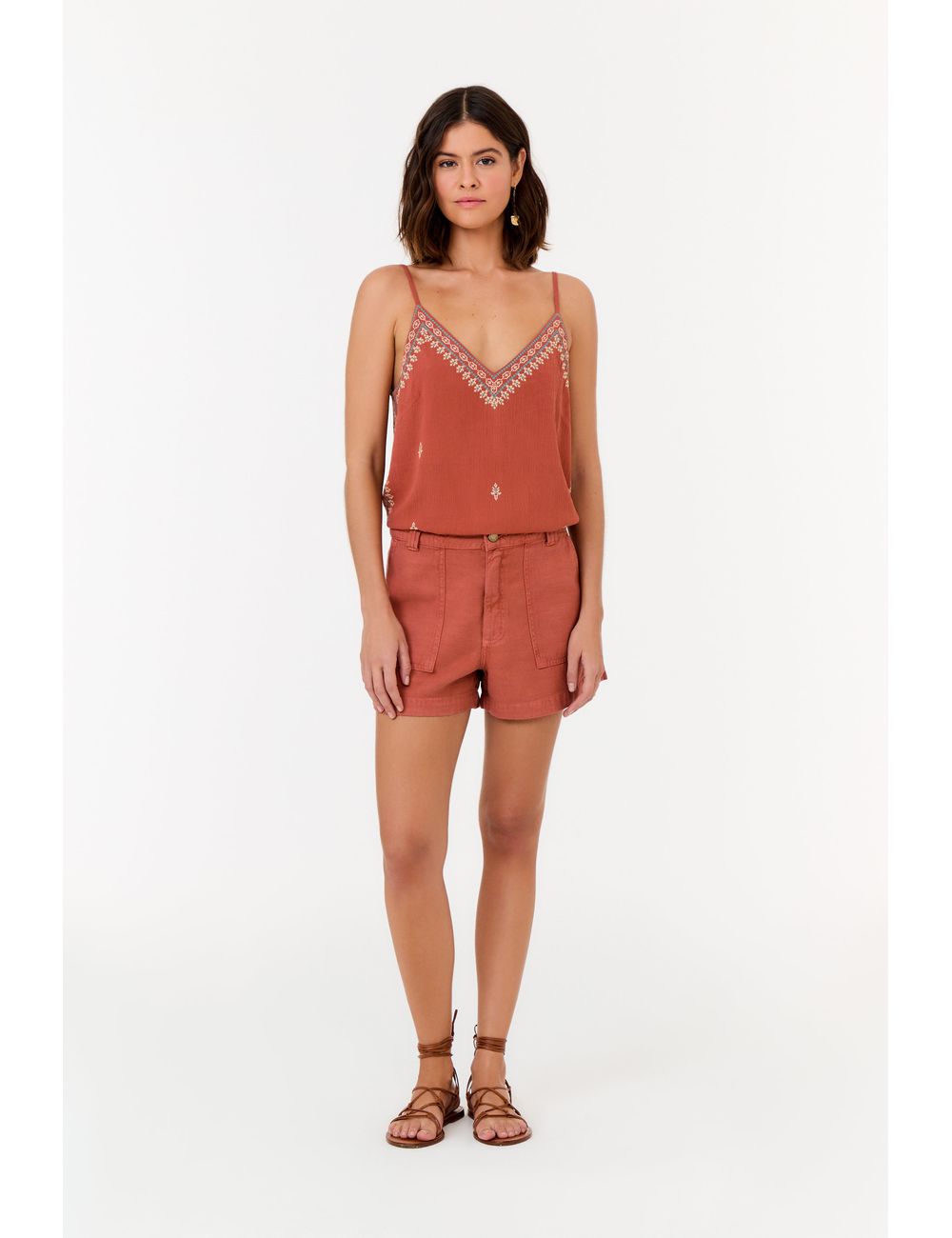 Short Sarja Bolso Faca Mini Fendas