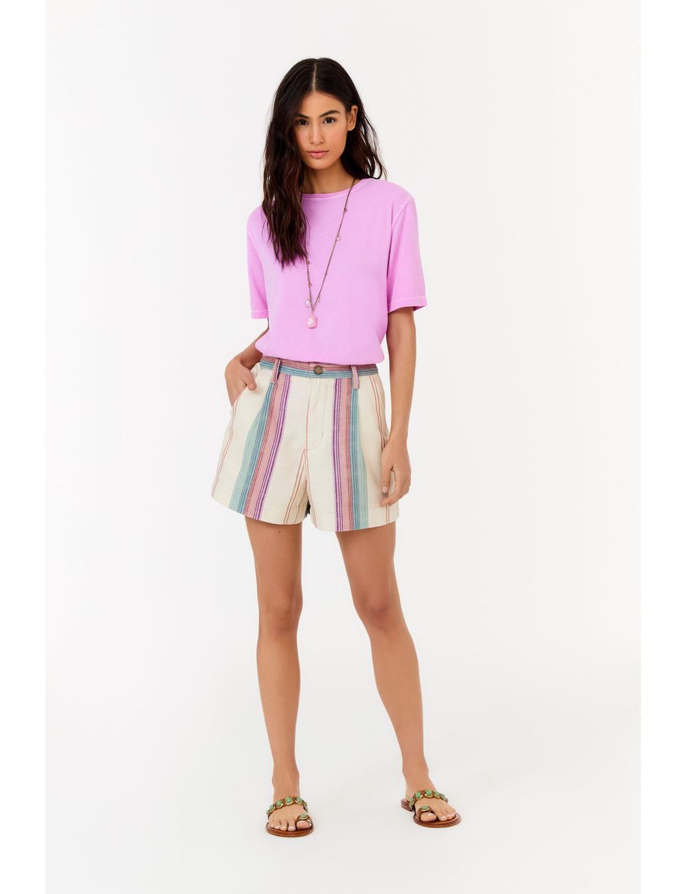 Short Sarja Estampa Listra Coloris