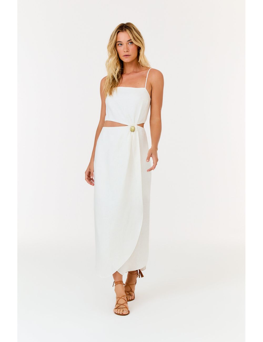 Vestido Midi Linho Transpasse Metal