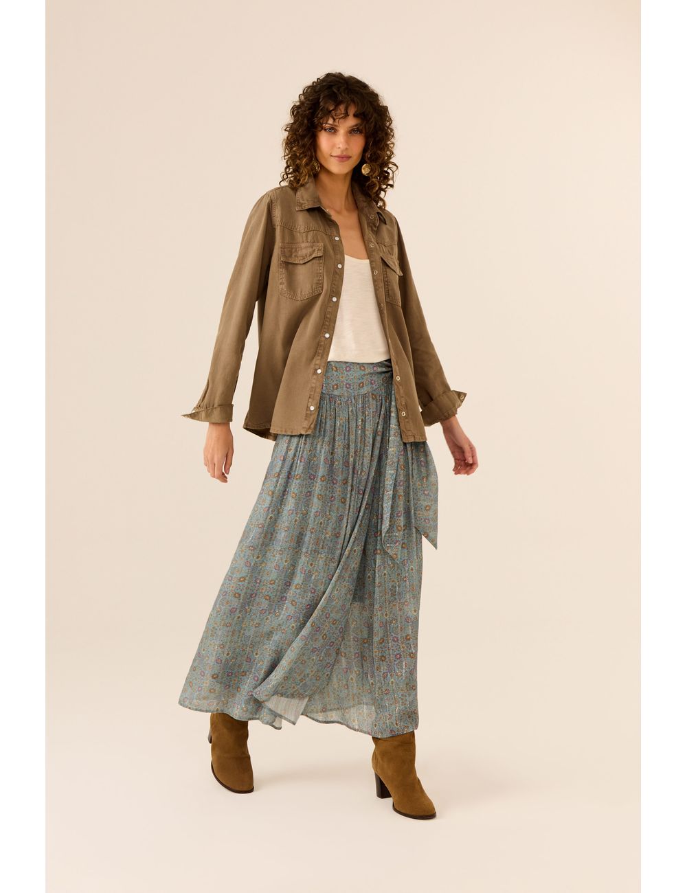 Saia Midi Estampa Sisal