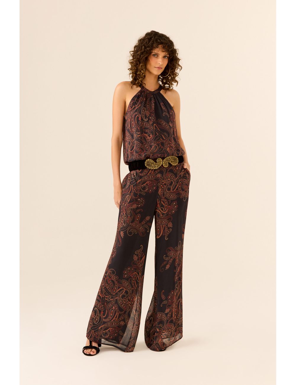 Calça Pantalona Estampa Retrô