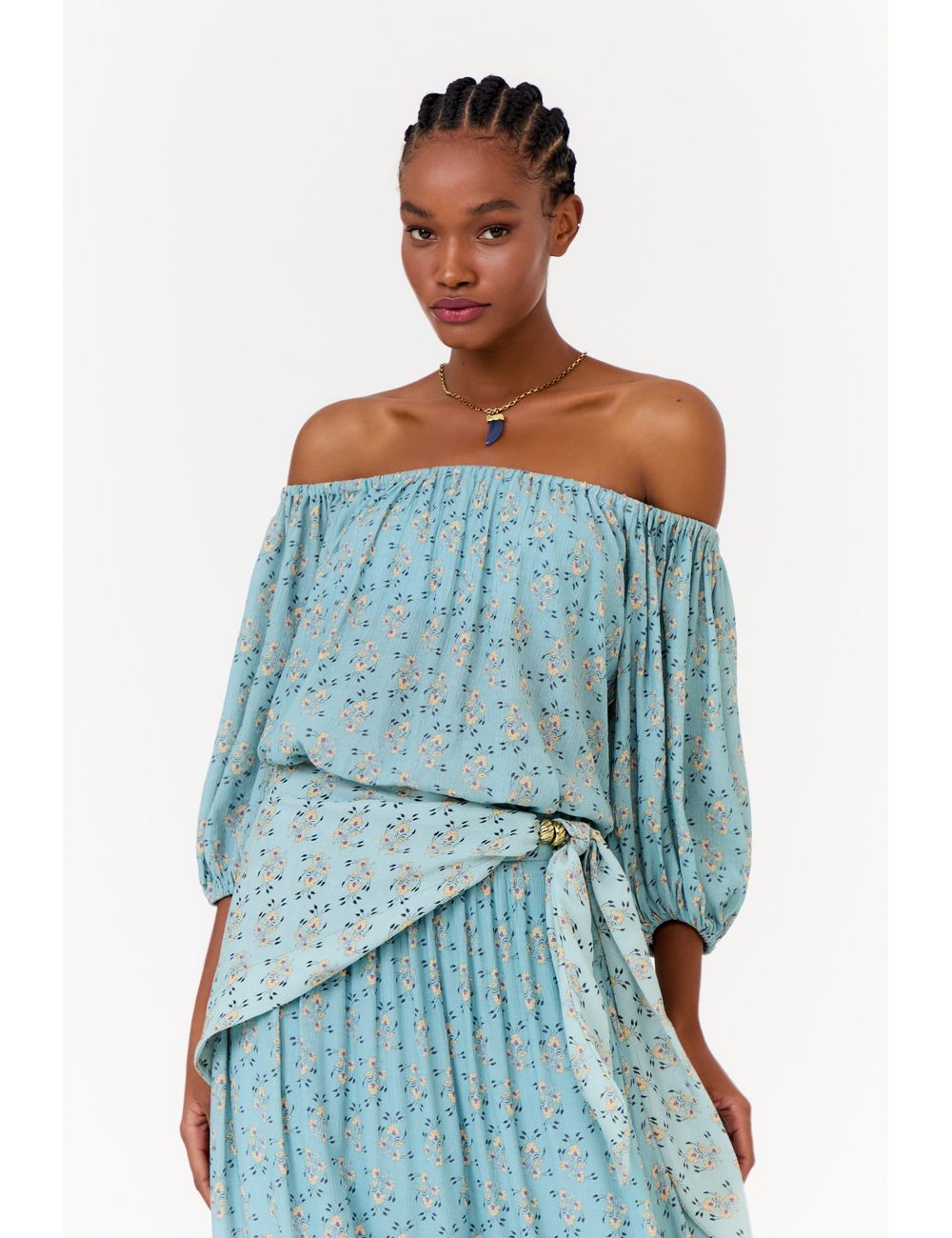 Blusa Ombro a Ombro Estampa Zamia