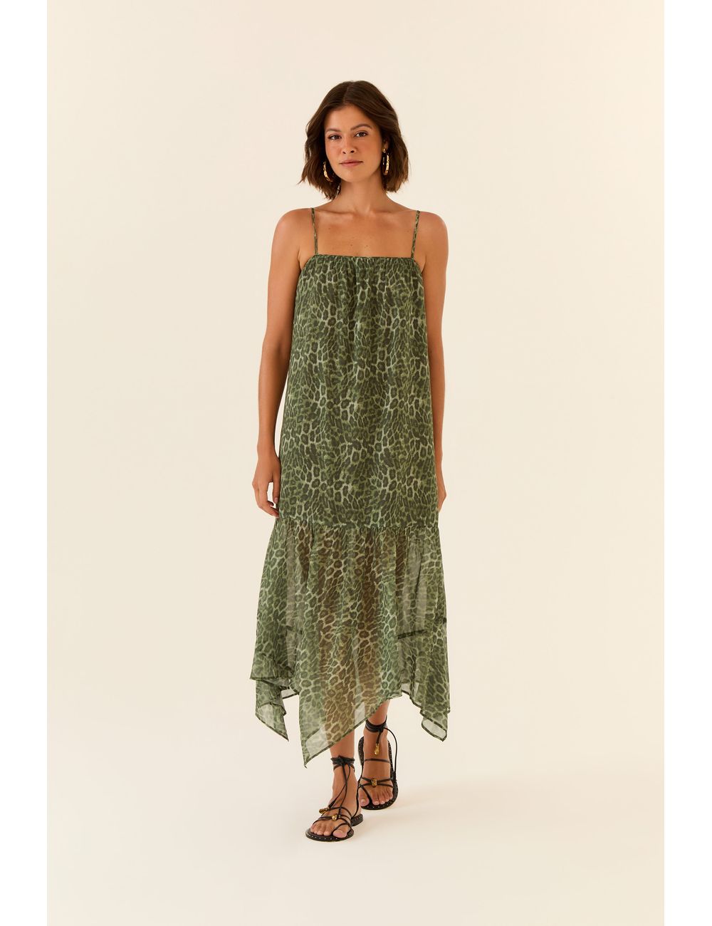 Vestido Midi Pontas Estampa Puma Sage