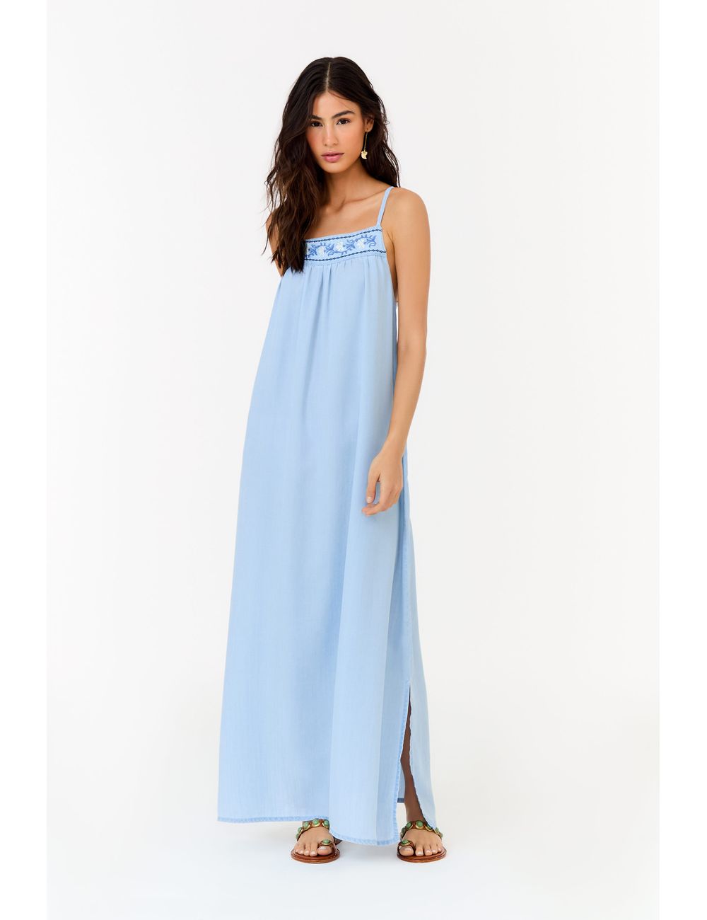 Vestido Jeans Alcinha Pala Bordada