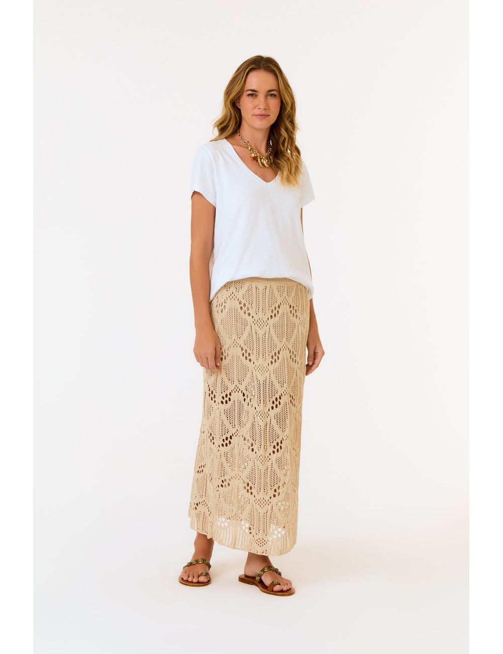 Saia Tricot Midi Ponto Rendado