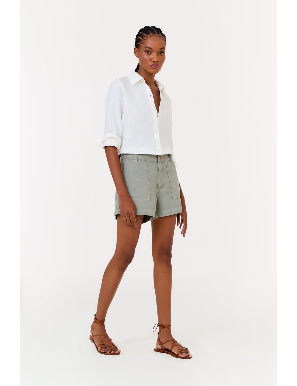 Short Sarja Bolso Faca Mini Fendas