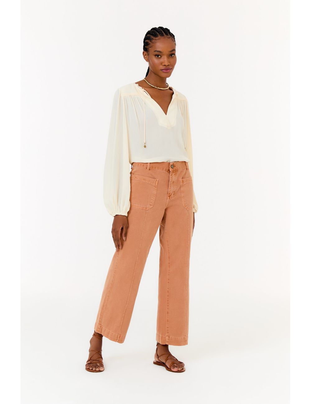 Calça Sarja Cropped Bolsos Frente