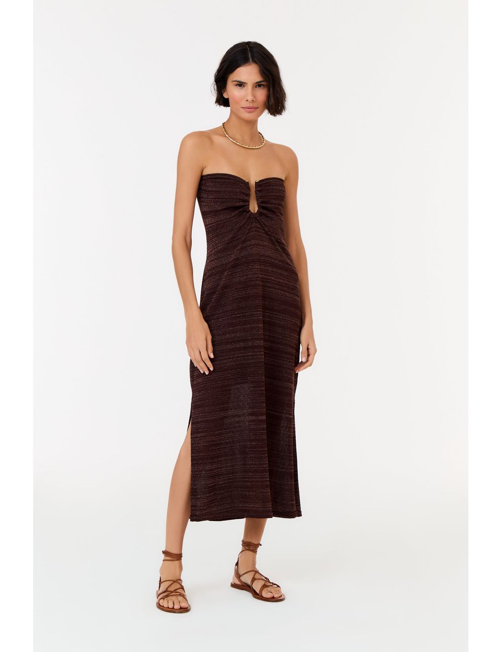 Vestido Tricot Sem Alça Decote Drop