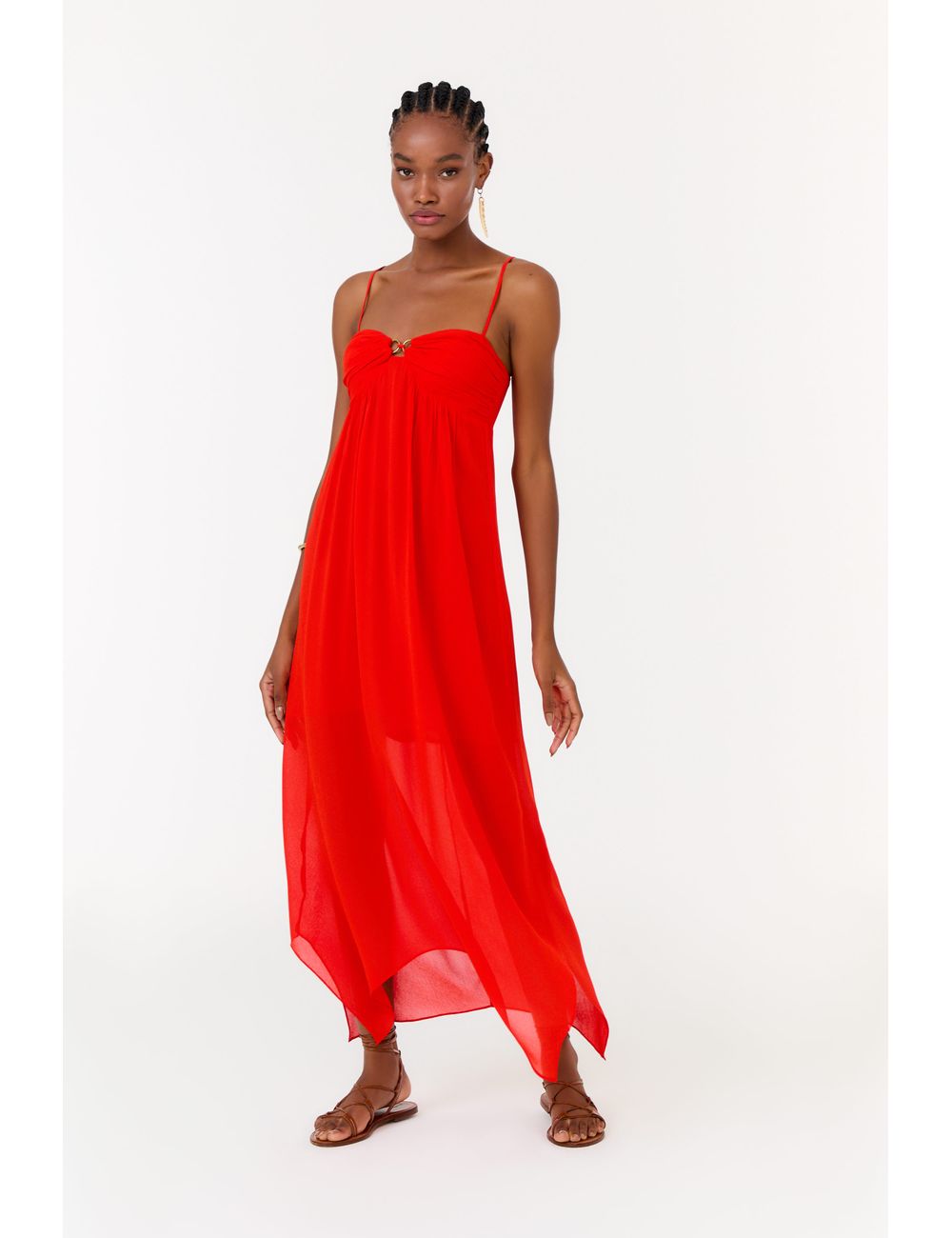 Vestido Midi Ggt Busto Franzido