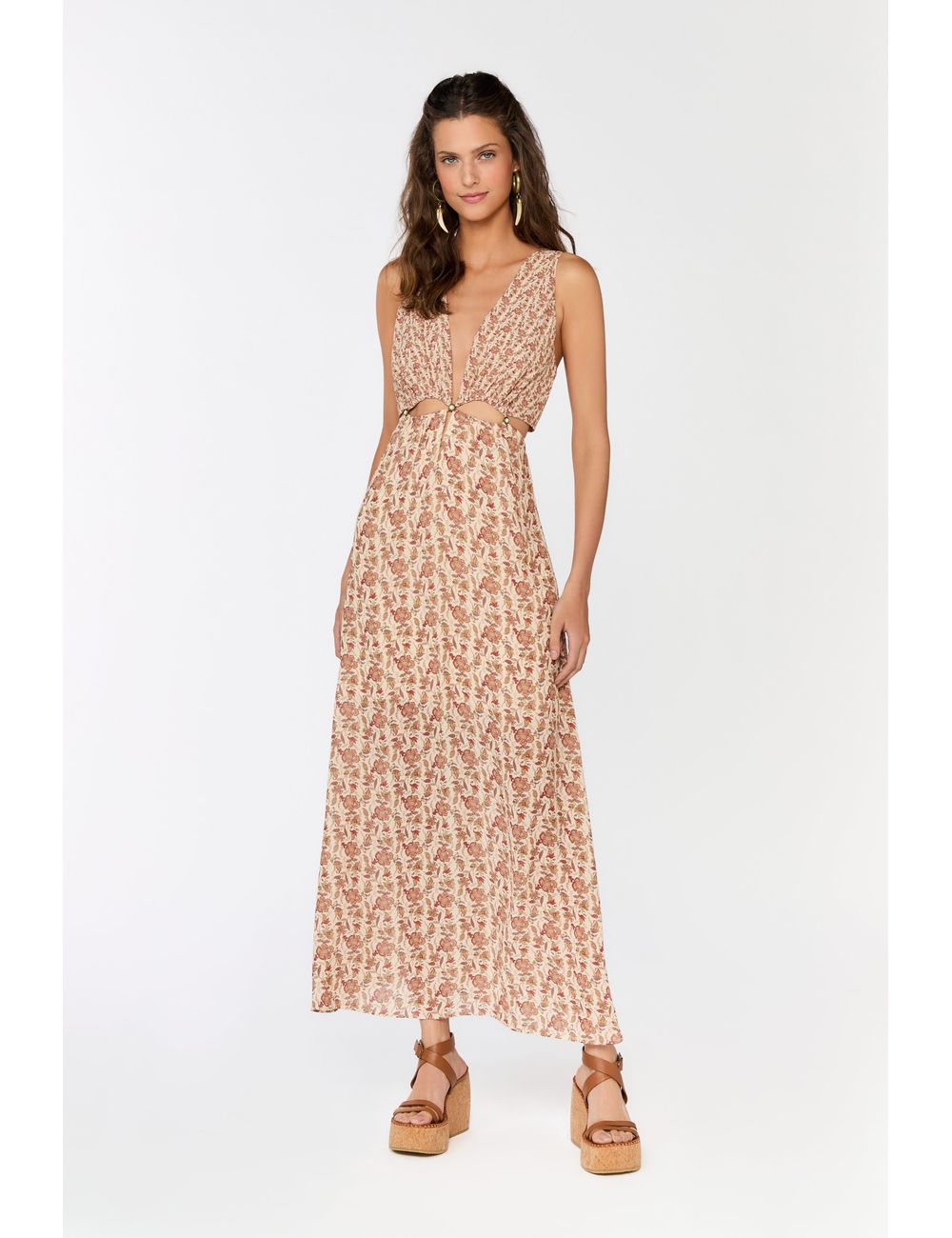 Vestido Midi Vazado Ggt Estampa Creta