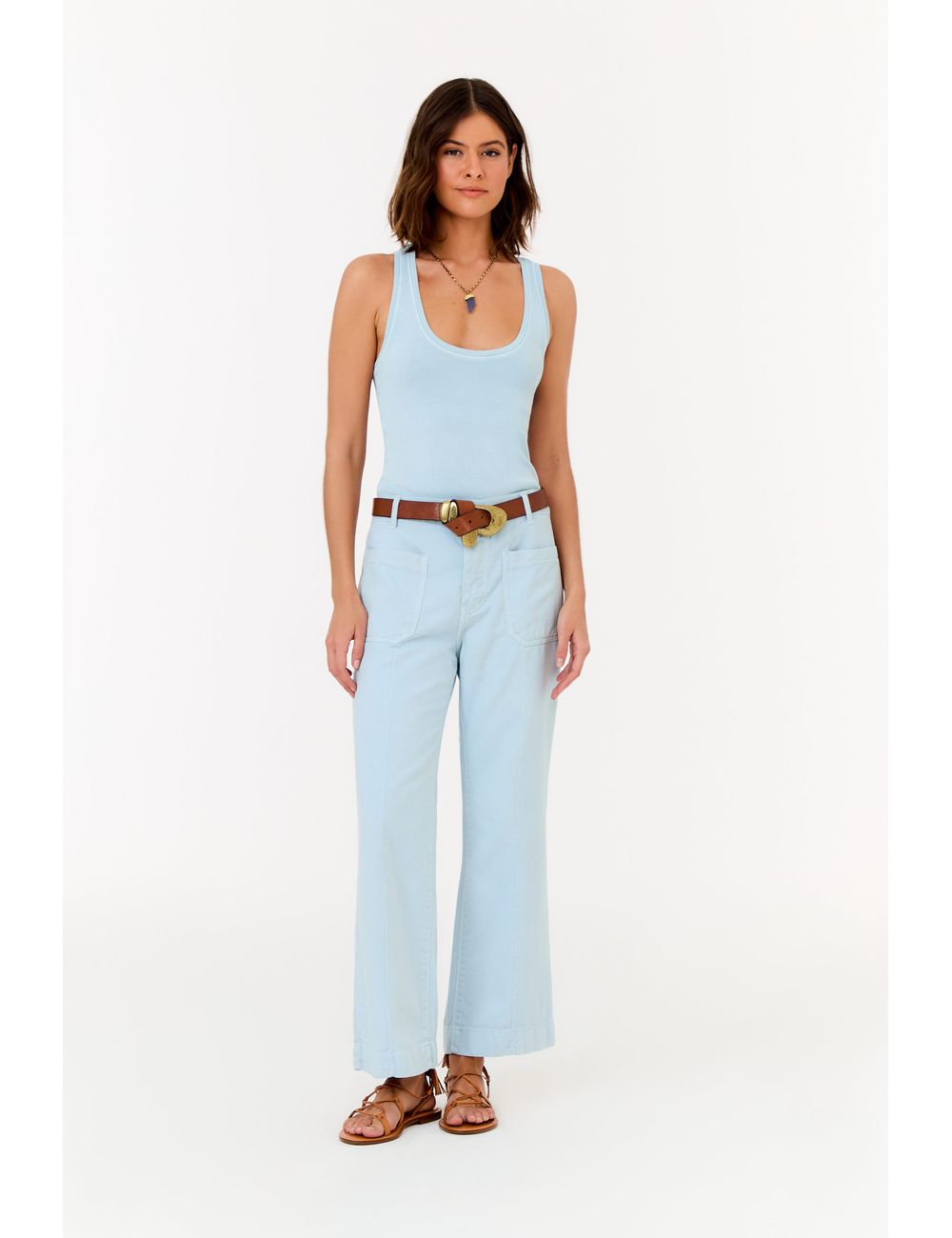 Calça Sarja Cropped Bolsos Frente