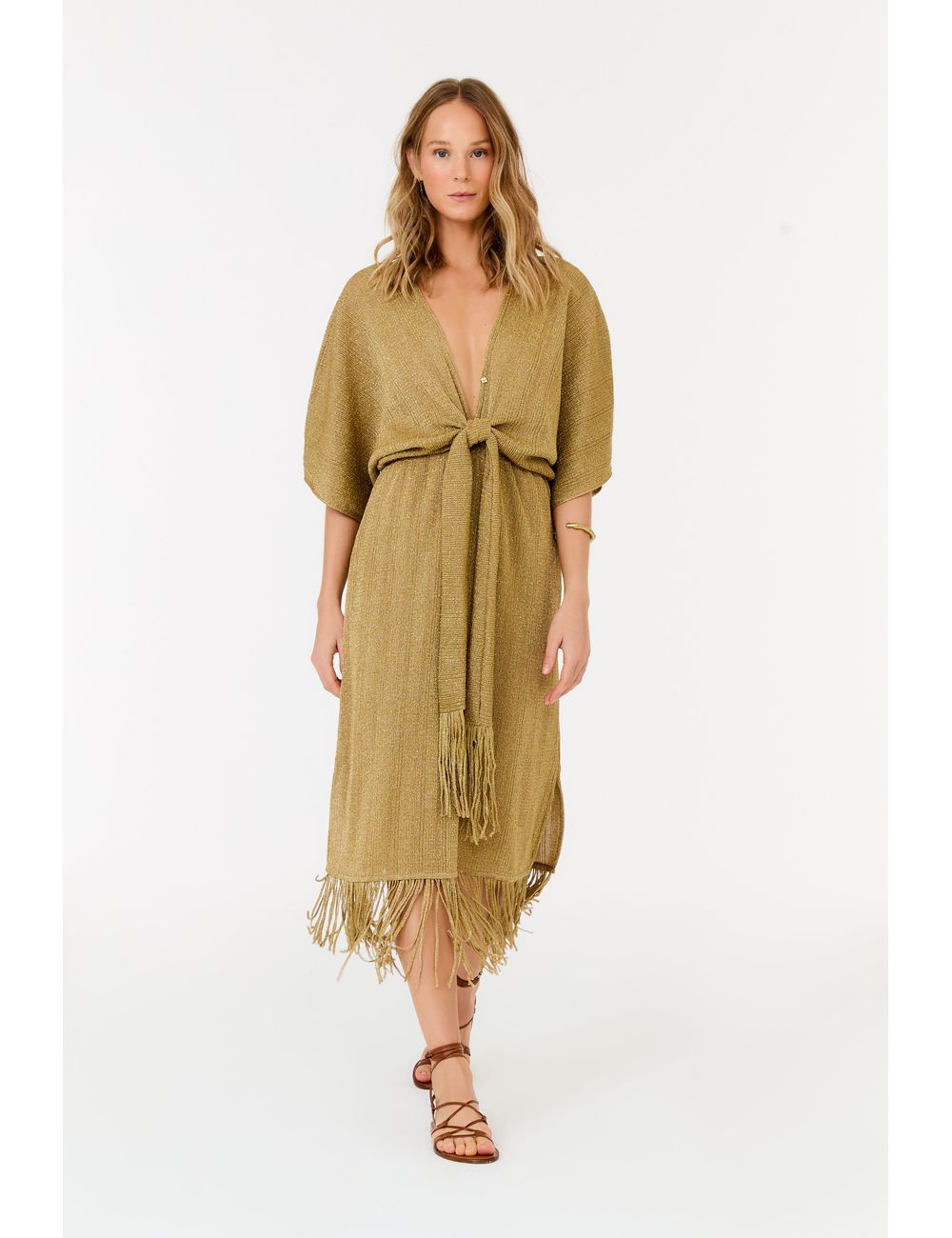 Vestido Tricot Franjas Amarração