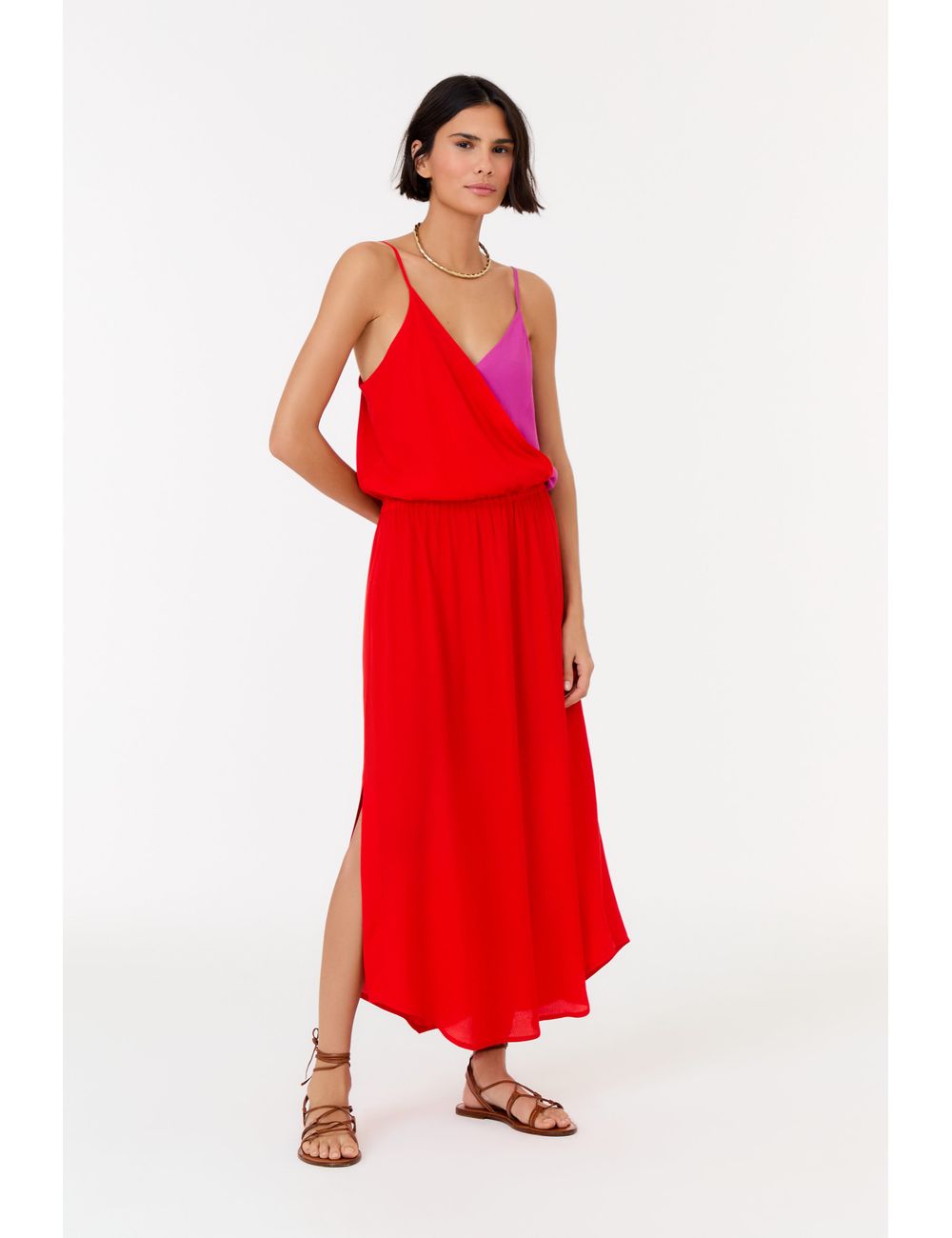 Vestido Midi Transpasse Bicolor
