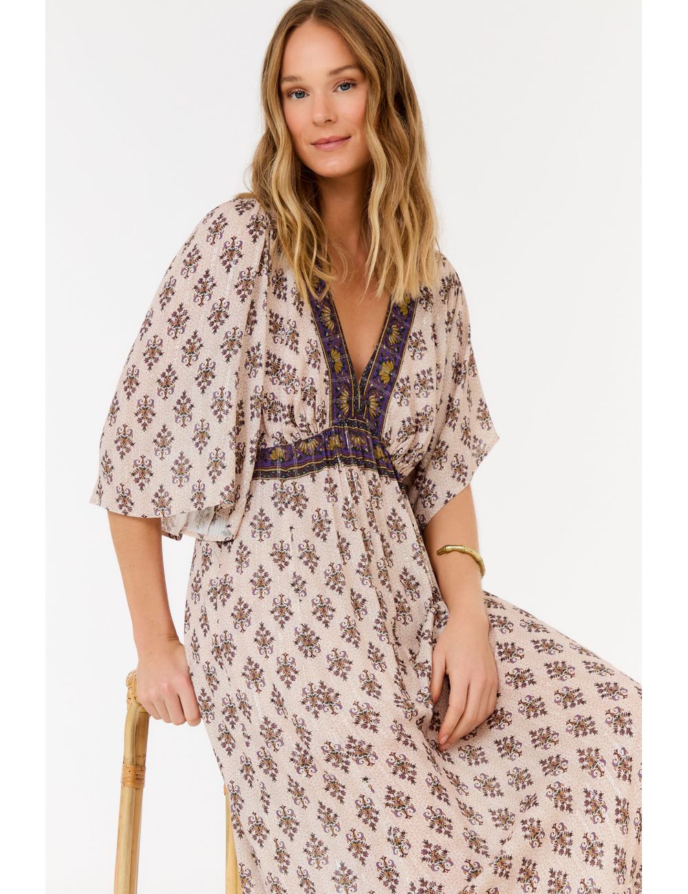 Vestido Midi Decote Estampa Alpinia