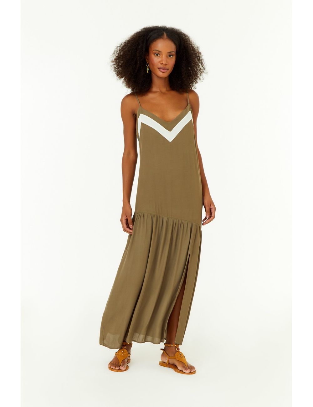 Vestido Midi Alcinha Recorte Bicolor