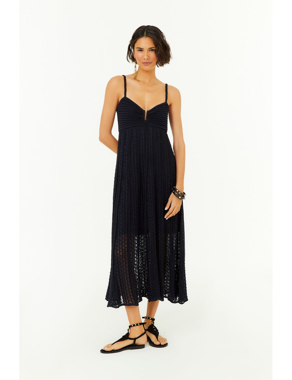Vestido Tricot Fivela Rendado