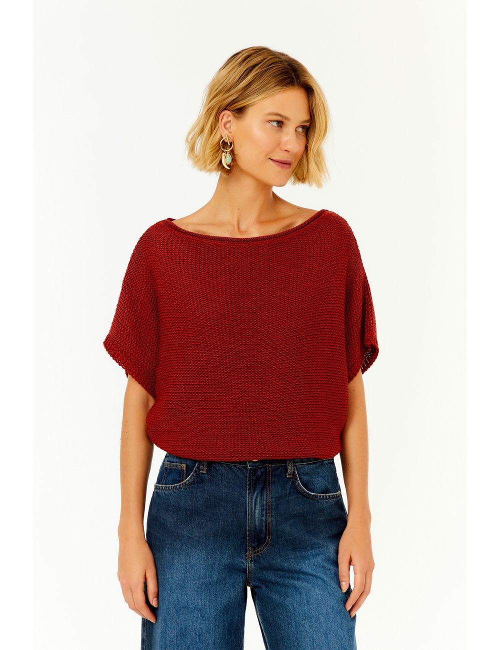 Blusa Tricot Telada Decote Canoa