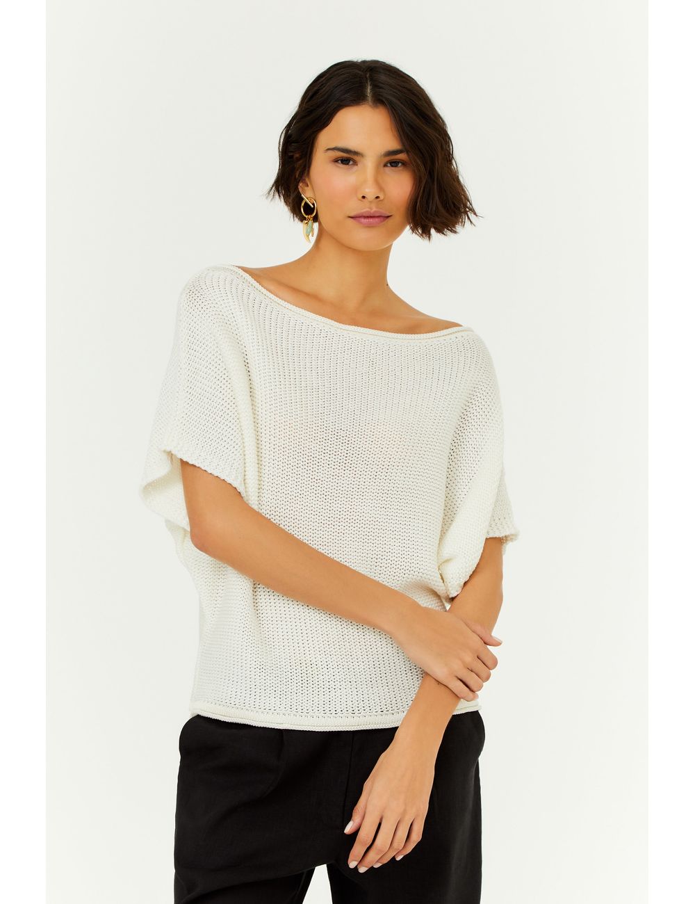 Blusa Tricot Telada Decote Canoa