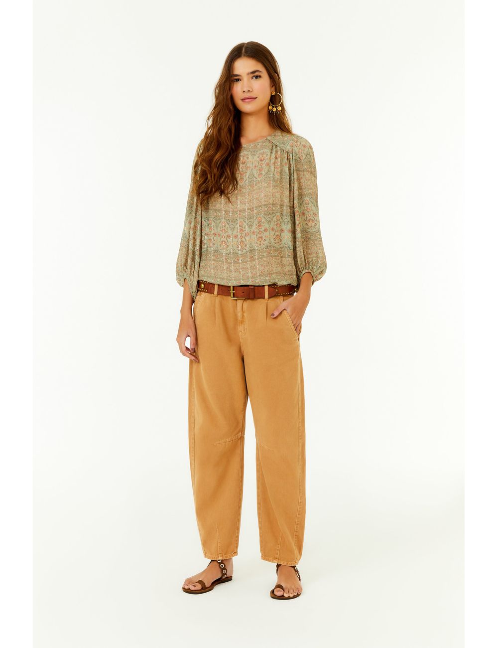 Calça Sarja Barrel Pregas