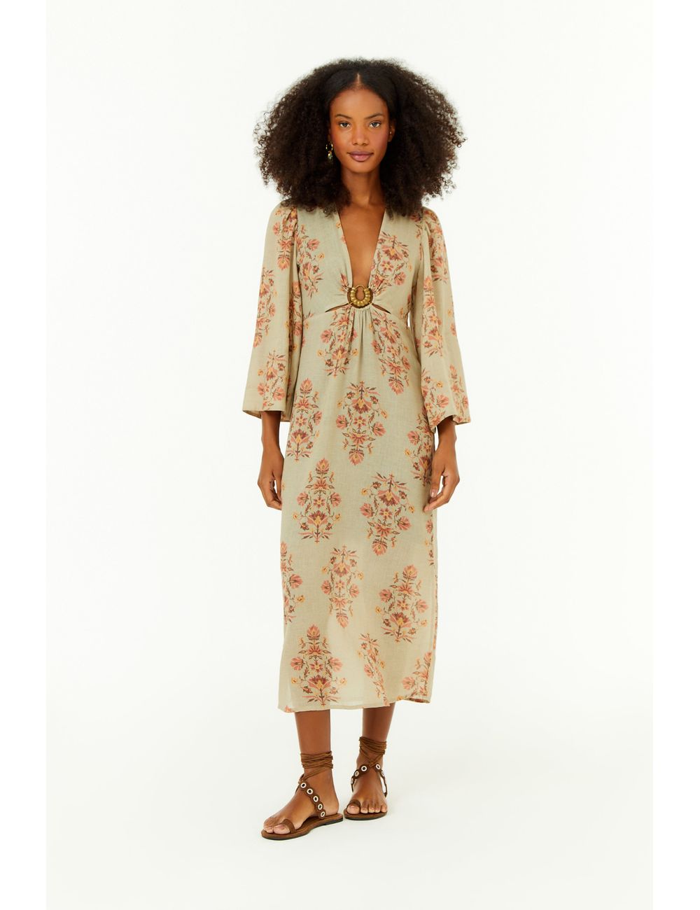 Vestido Fivela Estampa Petala