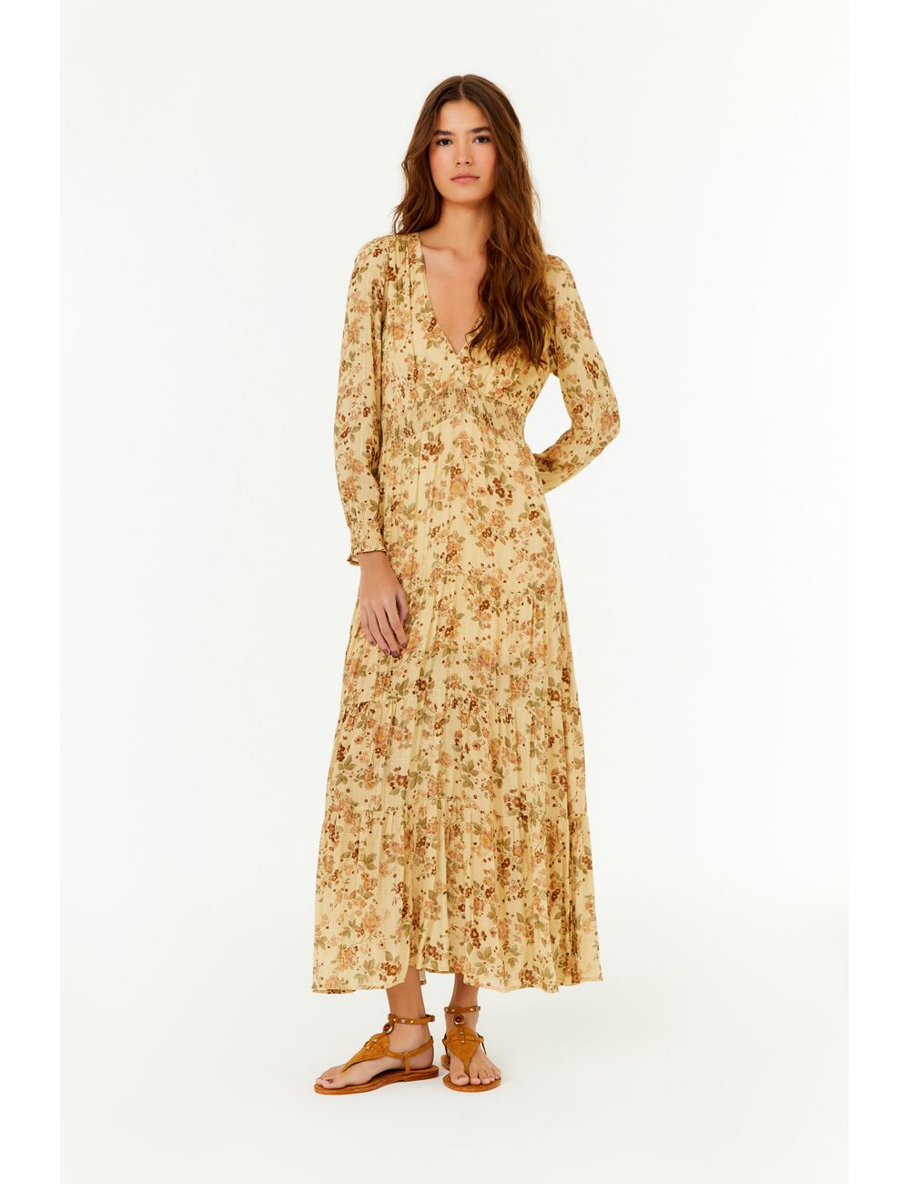 Vestido Longo Camadas Estampa Blush