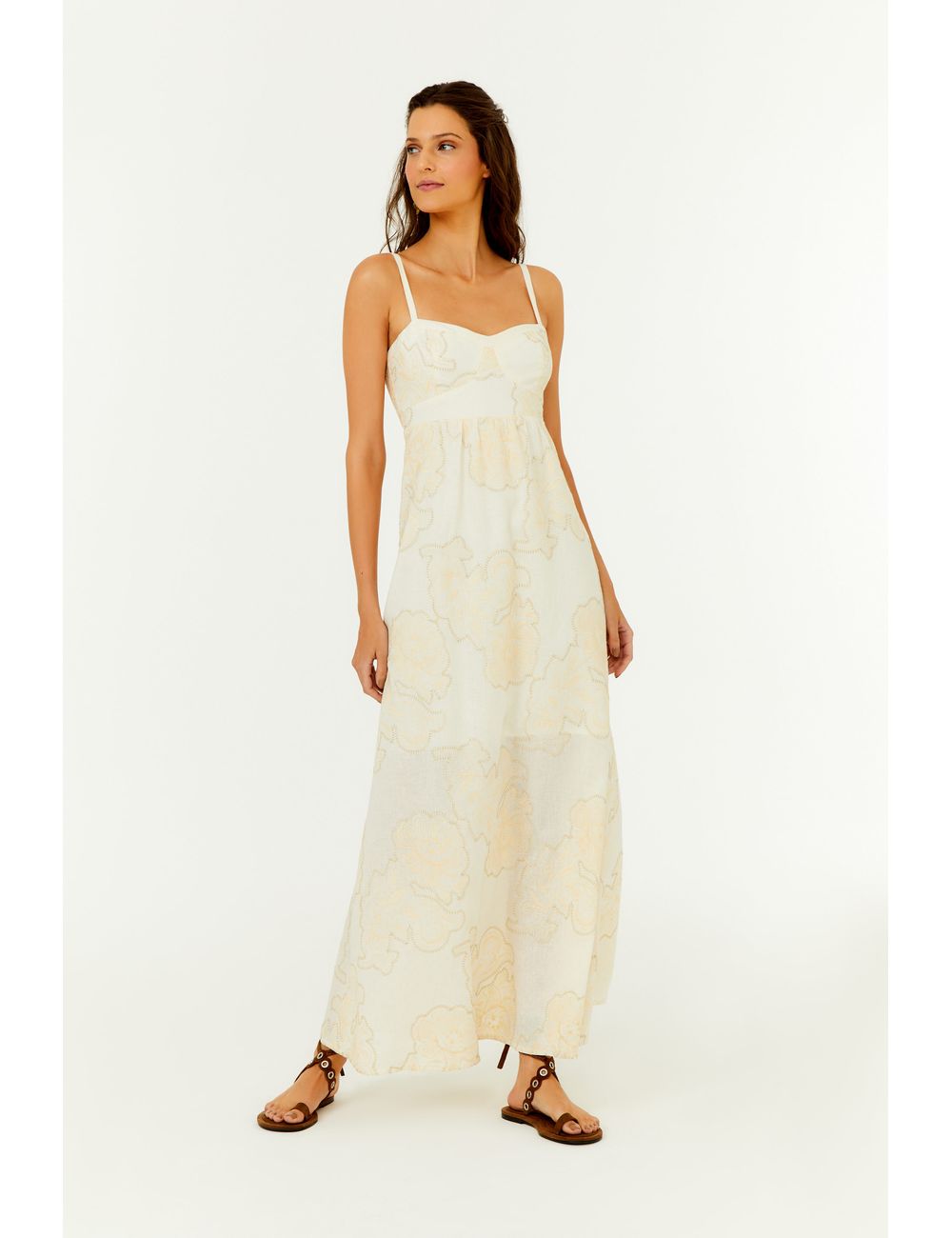 Vestido Recortes Busto Bordado Magnolia