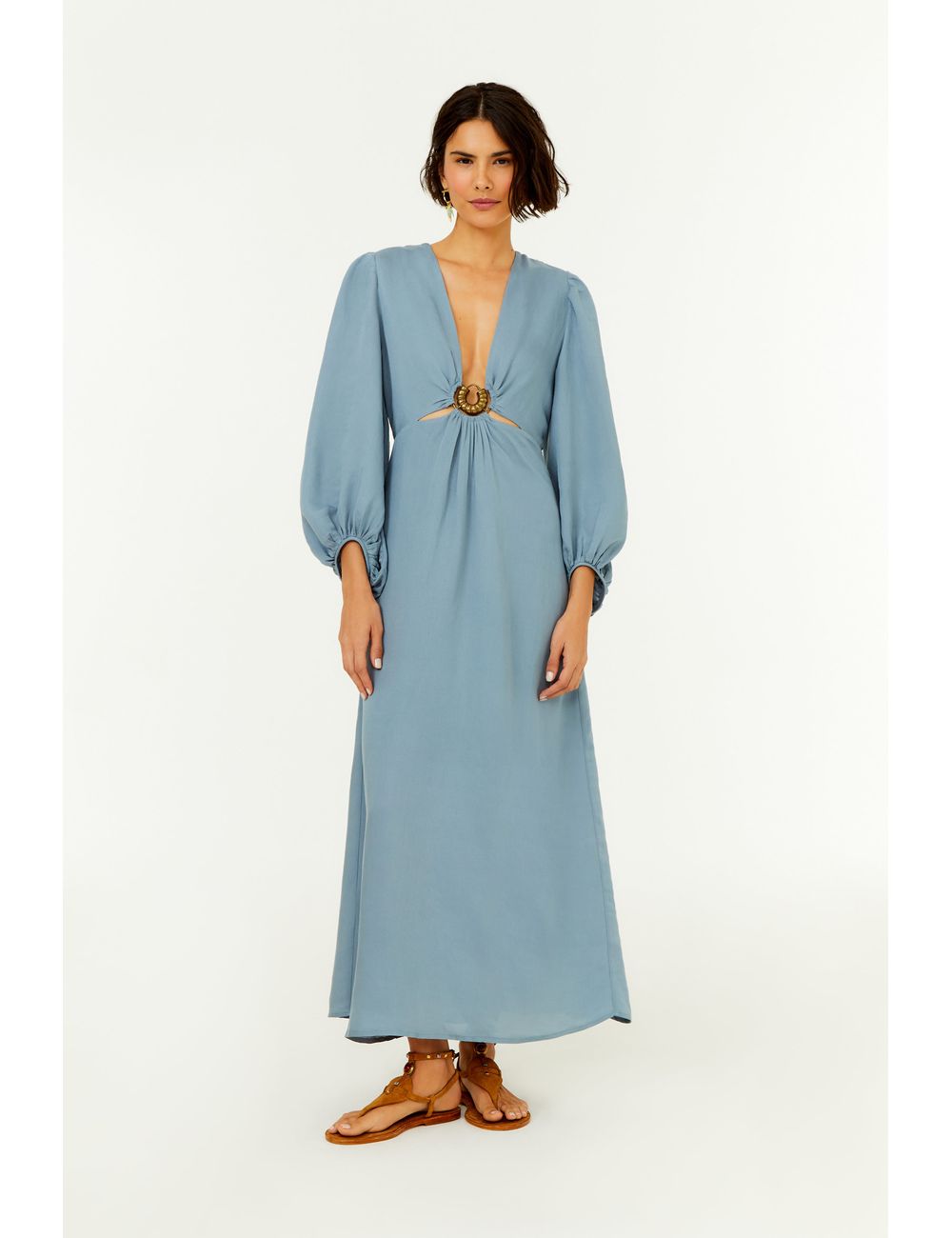 Vestido Midi Fivela Decote