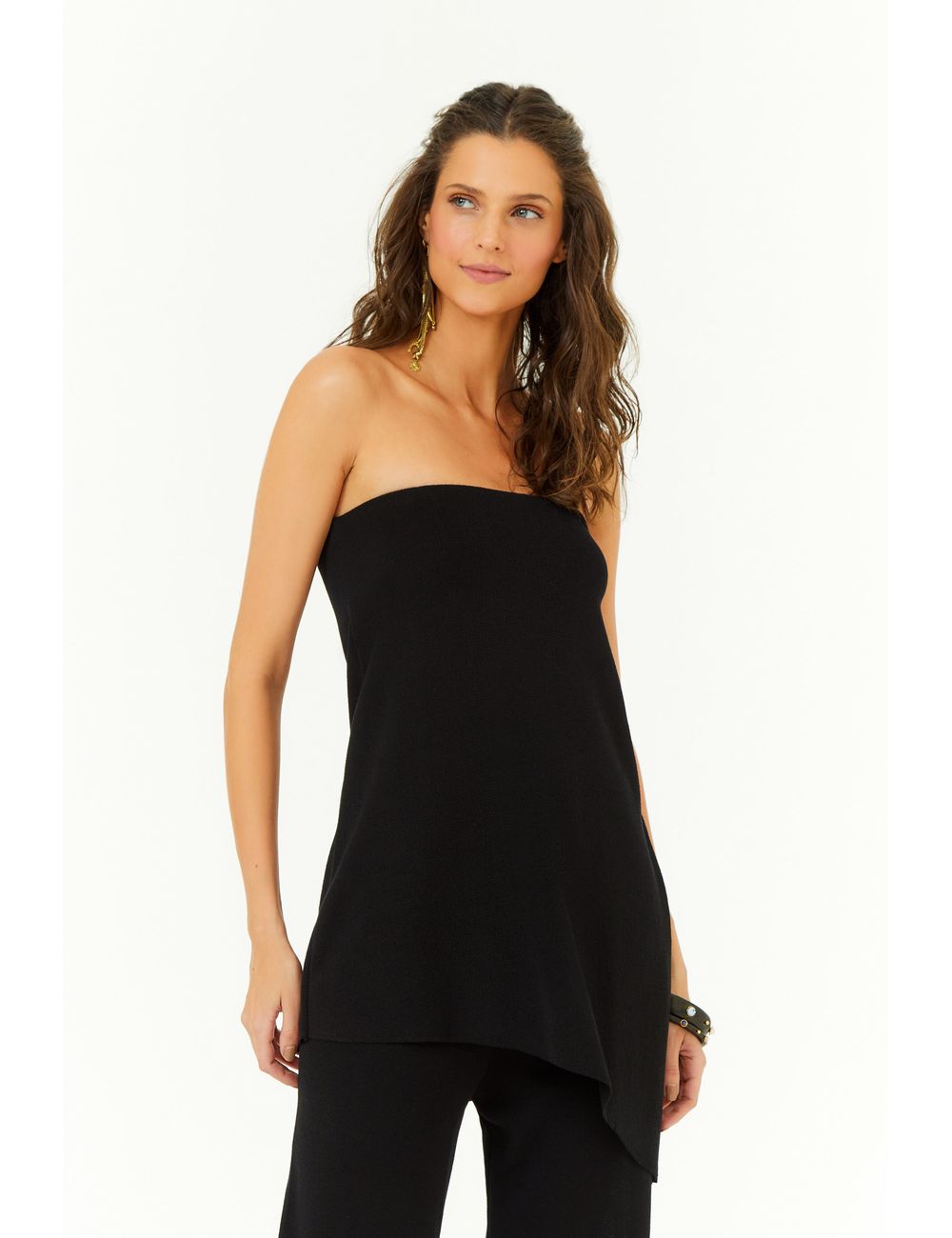 Túnica Tricot Com Ponta Assimetrica