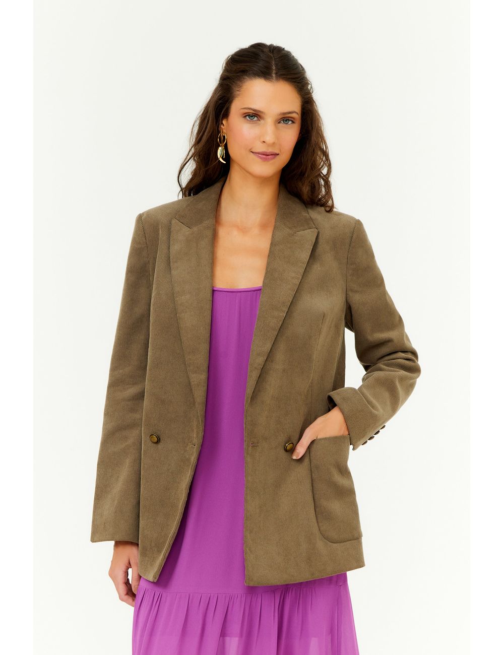 Blazer Veludo Cotelê Com Bolsos