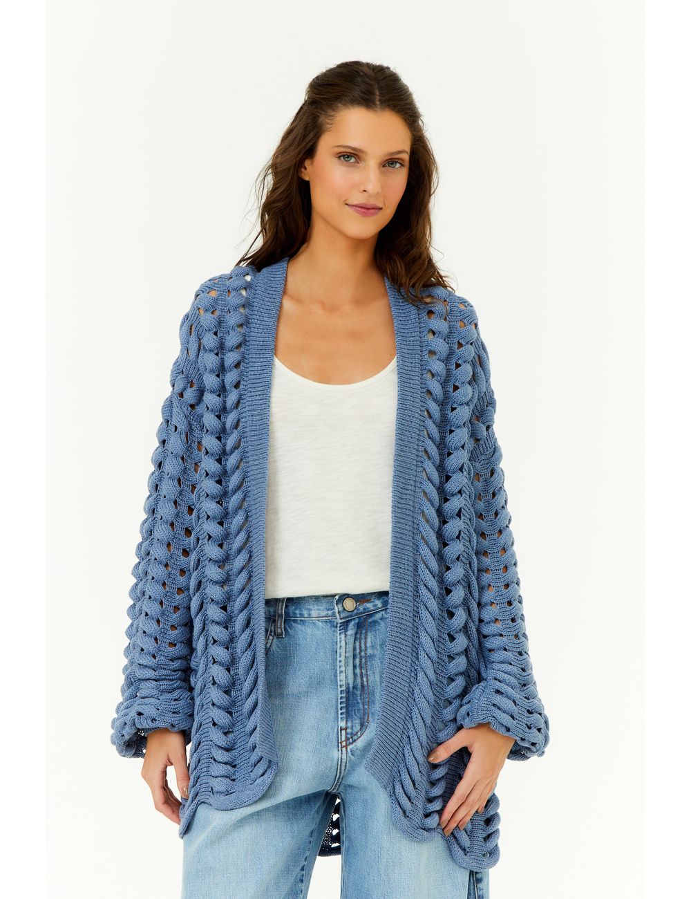 Casaco Tricot Ponto Entrelaçado