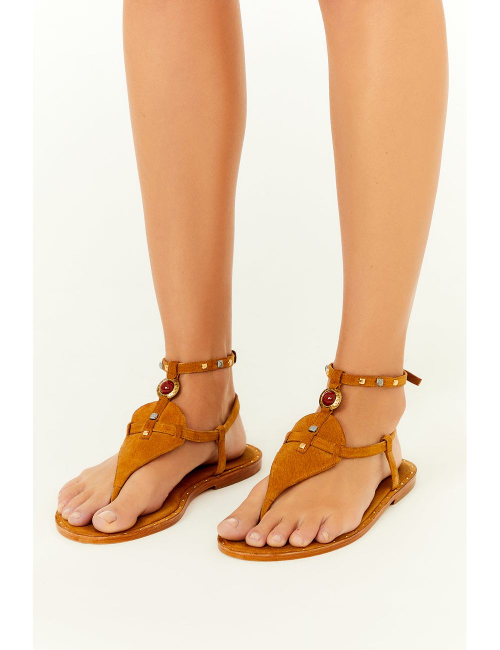 Sandália Camurça Com Chaton Vermelho