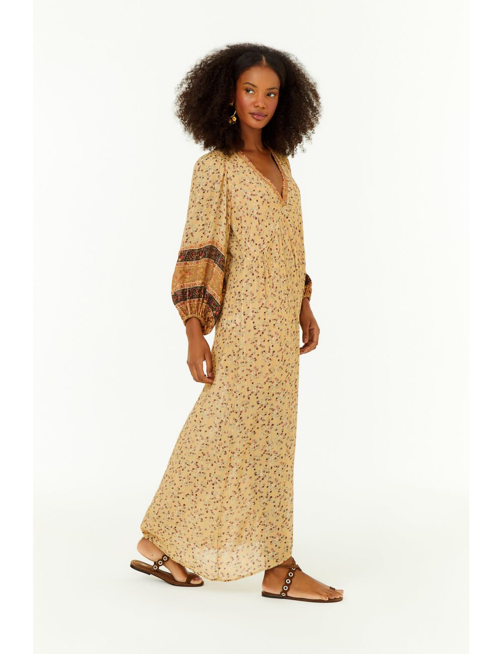 Vestido Midi Manga Estampa Floriana