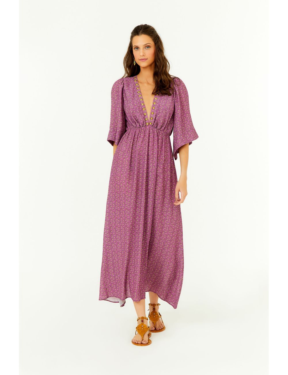 Vestido Midi Decote v Estampa Glam